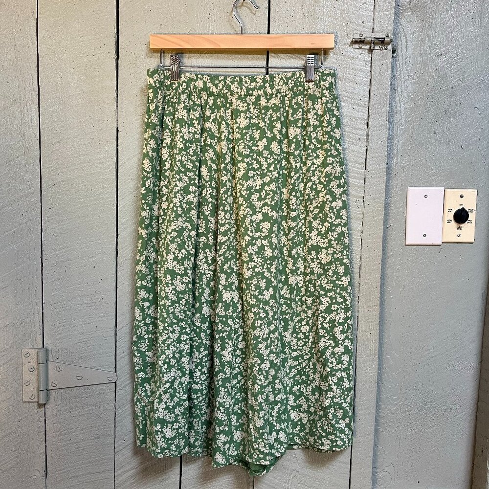 Green Floral Midi Skirt